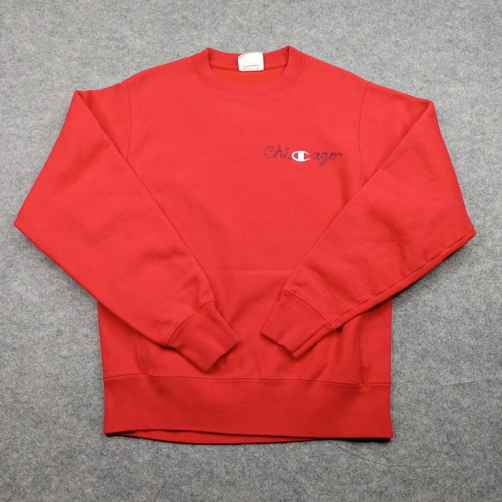 Champion Reverse Weave Sweatshirt Mens Small Red Crewneck Chicago Sweater Heavy